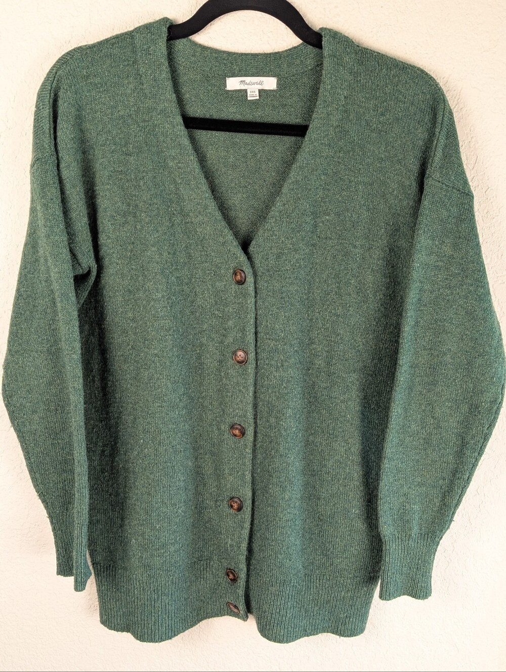 Madewell Oversize Cardigan XXS Merino Wool Cotton Blend Forest Green Long Sleev